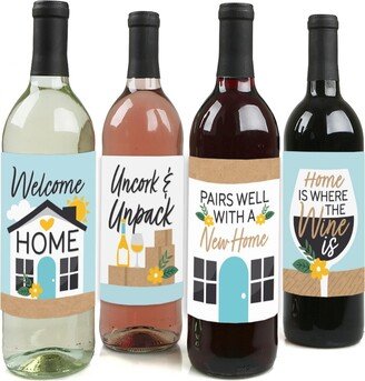 Big Dot Of Happiness Welcome Home Housewarming - New Sweet Home Decor Wine Bottle Label Stickers 4 Ct