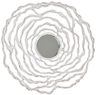 The Novogratz Floral White Wood Carved Wall Mirror With Cutout Design