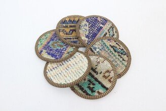 Round Coaster, Kitchen Decor, Coffee Cup Pad, Blue Rug Rustic Antique Best Ethnic 550