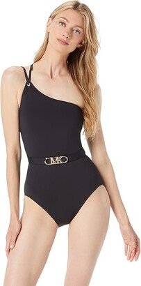 Solids One Shoulder One-Piece (Black) Women's Swimsuits One Piece