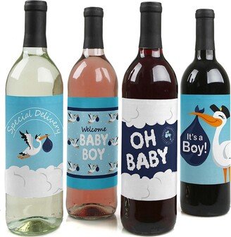 Big Dot Of Happiness Boy Special Delivery - Stork Baby Shower Decor Wine Bottle Label Stickers 4 Ct