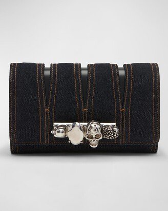 The Slash Skull Jewel Denim Clutch Bag