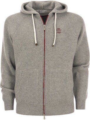 English rib cashmere knit hooded topwear