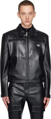 Navy Zip Faux-Leather Jacket