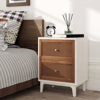 COZAYH Woven Cane Front Accent Nightstand with Brass Knobs, Accent Dresser