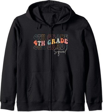 Funny Teacher Back To School For Teacher Students Fourth Grade Squad Retro Groovy 4th Grade Back To School Zip Hoodie