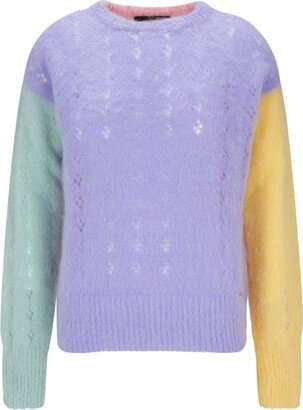 Colour-Block Cable-Knit Crewneck Jumper