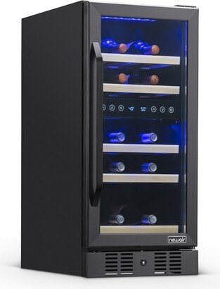 15 Built-in 29 Bottle Dual Zone Compressor Wine Fridge in Black Stainless Steel, Quiet Operation with Beech Wood Shelves