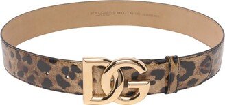 Kim Leopard-Printed Logo Plaque Buckle Belt