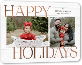 Holiday Cards: Rustic Foil Stamped Holiday Card, White, Rose Gold Foil, 6X8, Holiday, Matte, Signature Smooth Cardstock, Rounded