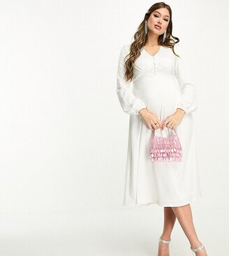 Flounce London Maternity button midi dress in white