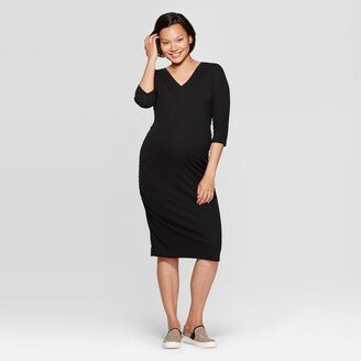 3/4 Sleeve Ribbed T-Shirt Midi Maternity Dress - Isabel Maternity by Ingrid & Isabel™ Black XS