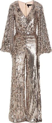 Sequinned V-Neck Long Sleeved Jumpsuit