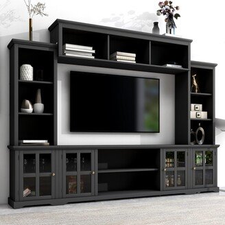 GEROJO Black Entertainment Wall Unit with Bridge