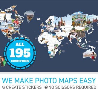 Giant World Photo Map | 5' X 3' Every Country in The Works With Photomaps.com Stickers Dark Blue