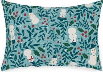 Outdoor Pillows: Snowmen In Winter Wonderland - Blue Outdoor Pillow, 14X20, Double Sided, Blue