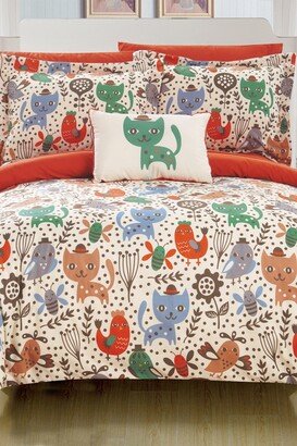 Full Siobhan Reversible Cute Animals Theme Print Design Bed In a Bag Comforter 8-Piece Set - Orange