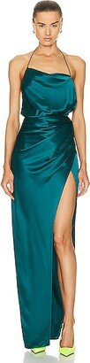 Halter Cowl Gown in Teal