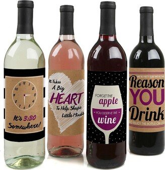 Big Dot Of Happiness Teacher Appreciation - Christmas Gifts Wine Bottle Label Stickers - 4 Ct