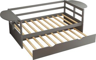 Twin Size Daybed with Trundle and Foldable Shelves-AC