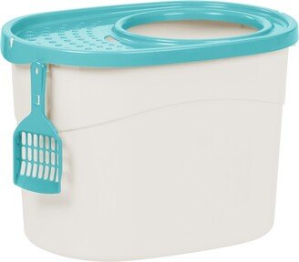 Iris Usa Top Entry Cat Litter Box with Scoop, White/Seafoam