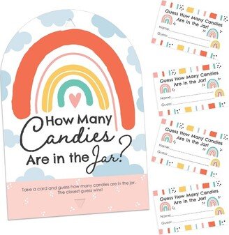 Big Dot of Happiness Hello Rainbow - How Many Candies Boho Baby Shower and Birthday Party Game - 1 Stand and 40 Cards - Candy Guessing Game