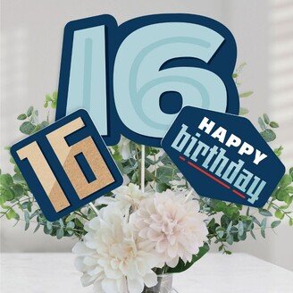 Big Dot of Happiness Boy 16th Birthday - Sweet Sixteen Birthday Party Centerpiece Sticks - Table Toppers - Set of 15