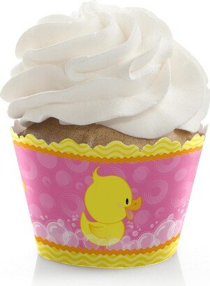 Big Dot of Happiness Pink Ducky Duck - Girl Baby Shower or Birthday Party Decorations - Party Cupcake Wrappers - Set of 12