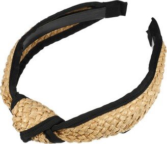 Unique Bargains Women's Fashion Non Slip Straw Knotted Headband Khaki Black 1 Pc