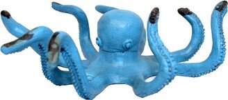 MDS Blue Octopus Tabletop Figurine Painted Cast Iron 6.5 Inches