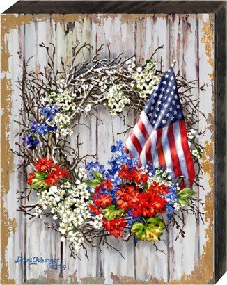 Patriotic Wreath by Dona Gelsinger Wooden Block