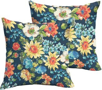 Humble and Haute Humble + Haute Indoor/ Outdoor Blue Multi Floral Square Pillow, Set of 2