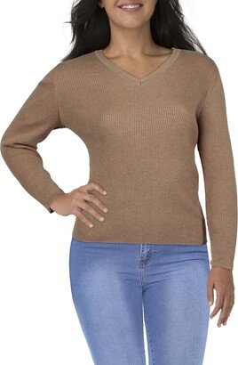 Petites Womens Ribbed Top Pullover Sweater