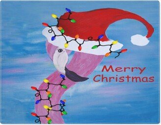 Santa Flamingo in Holiday Lights Christmas Beach Placemat Of My Art