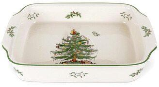 Christmas Tree Rectangular Handled Dish