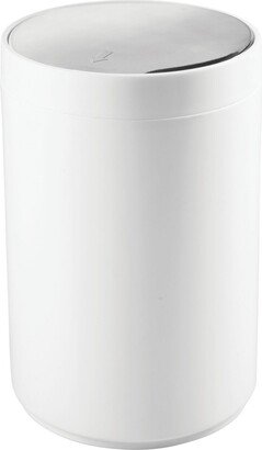 mDesign Plastic Round Trash Can Wastebasket, Swing Lid - White/chrome