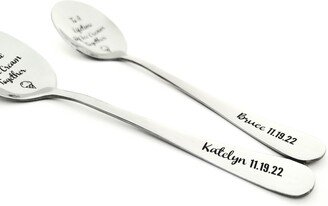 Personalized Ice Cream Lovers Gift - Engraved 11 Year Steel Anniversay Spoons With Name & Date To A Lifetime Of Spoon Set