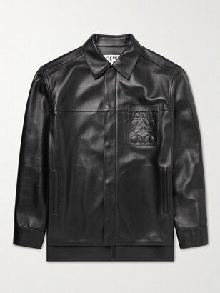 Logo-Debossed Leather Jacket-AB