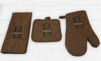 Monogram Kitchen Set | 3 Piece Christmas Gift Embroidered Towel Custom Oven Mitt Personalized Pot Holder