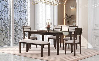 Modern Dining Set 4 Upholstered Chairs and Bench