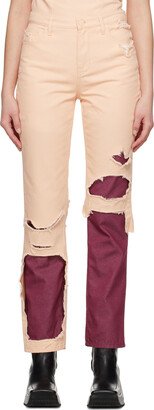 Pink & Burgundy Double Destroyed Jeans