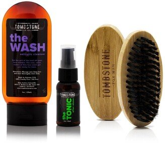 Tombstone For Men The Wash Vegan Salicylic Cleanser & The Tonic After Shave Set W/ The Beard Brush