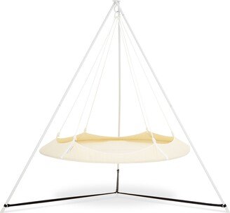 Hangout Pod Transportable Circular Family Hammock Bed with Stand, Cream & White