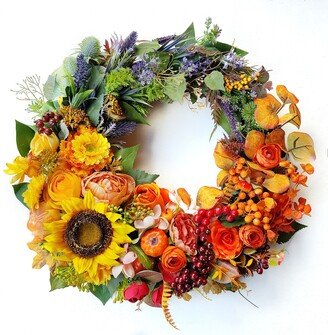 Autumn Wreaths For Front Door Fall Flower Wreath Farmhouse Decor Sunflower Colorful Year Round Autumn Decoration