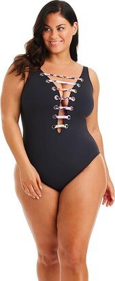 Party Animal Over-the-Shoulder One-Piece (Black) Women's Swimsuits One Piece