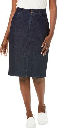 Jessica London Women's Plus Size Tummy Control Denim Skirt, 16 W - Indigo