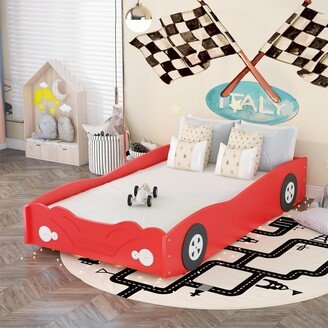 Tiramisubest Twin Size Car-Shaped Platform Bed, Red