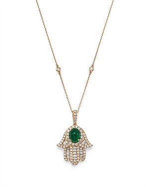Emerald & Diamond Hamsa Pendant Necklace in 14K Yellow Gold, 18 - 100% Exclusive