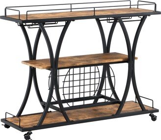 Bar And Kitchen Cart for Home with Wheels 3 -Tier Storage Shelves
