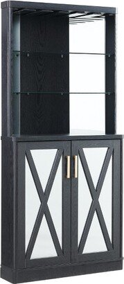 Home Source Black Gold Corner Bar Cabinet with Mirrored Panels